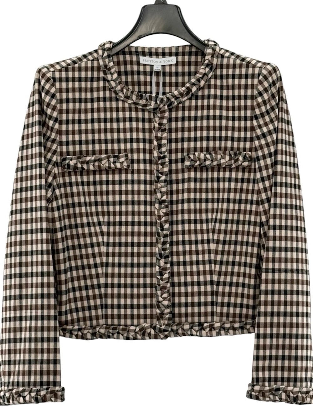Preston & York Marcia Jacket Nwt Size 10 Brown Gingham Cropped Jacket